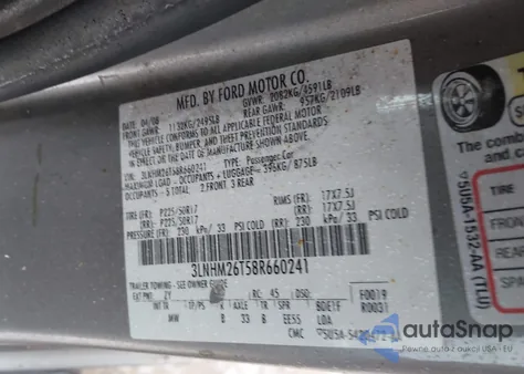 2008 Lincoln Mkz from USA, damaged, VIN 3LNHM26T58R660241